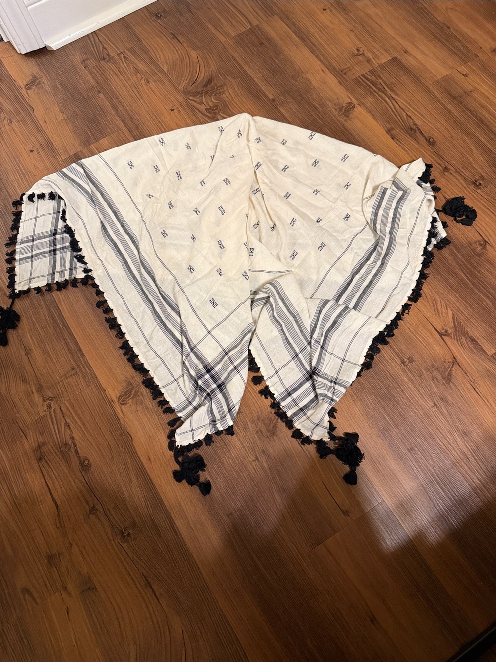Cream and Black Tassel Scarf